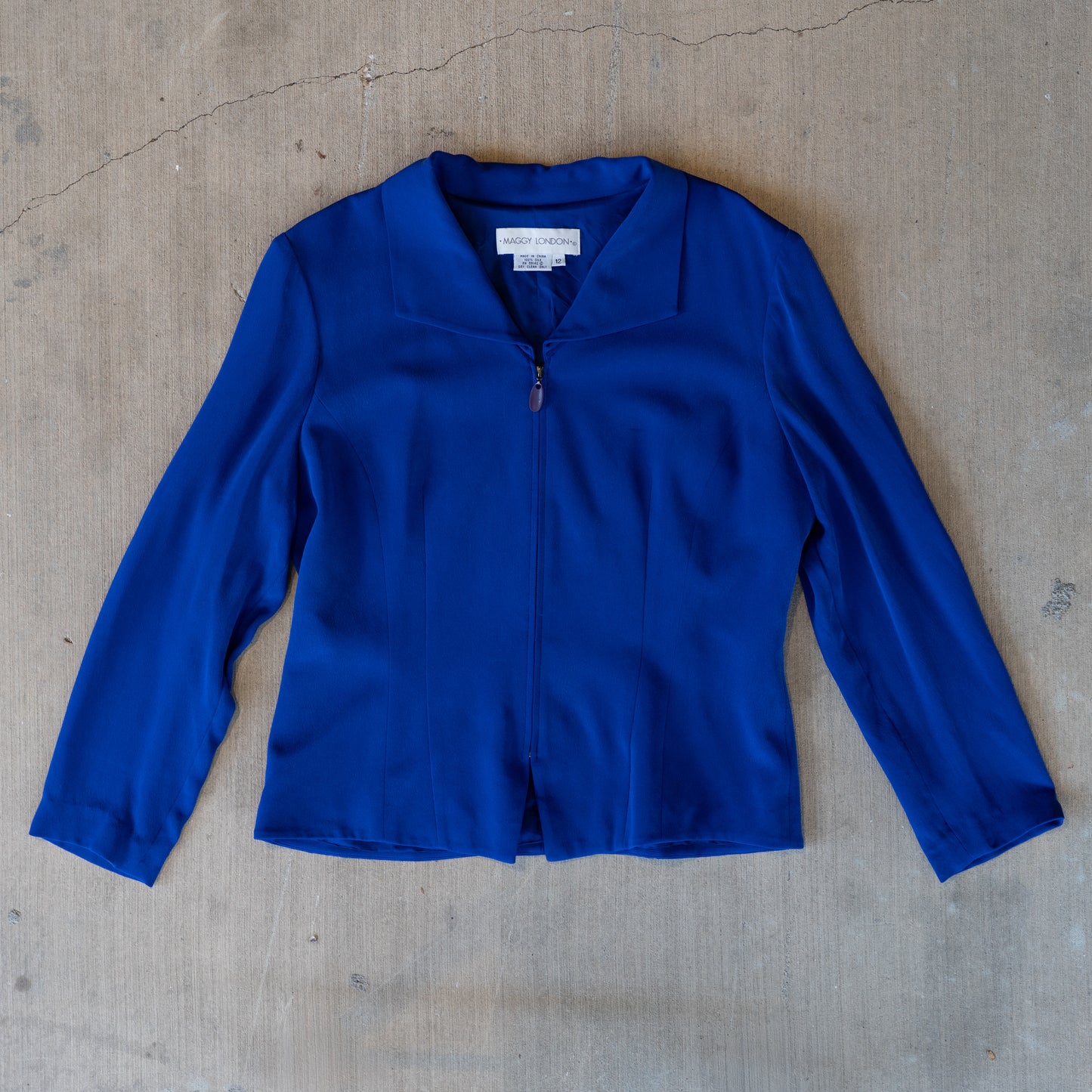 Vintage Electric Blue Silk Zip Blouse
