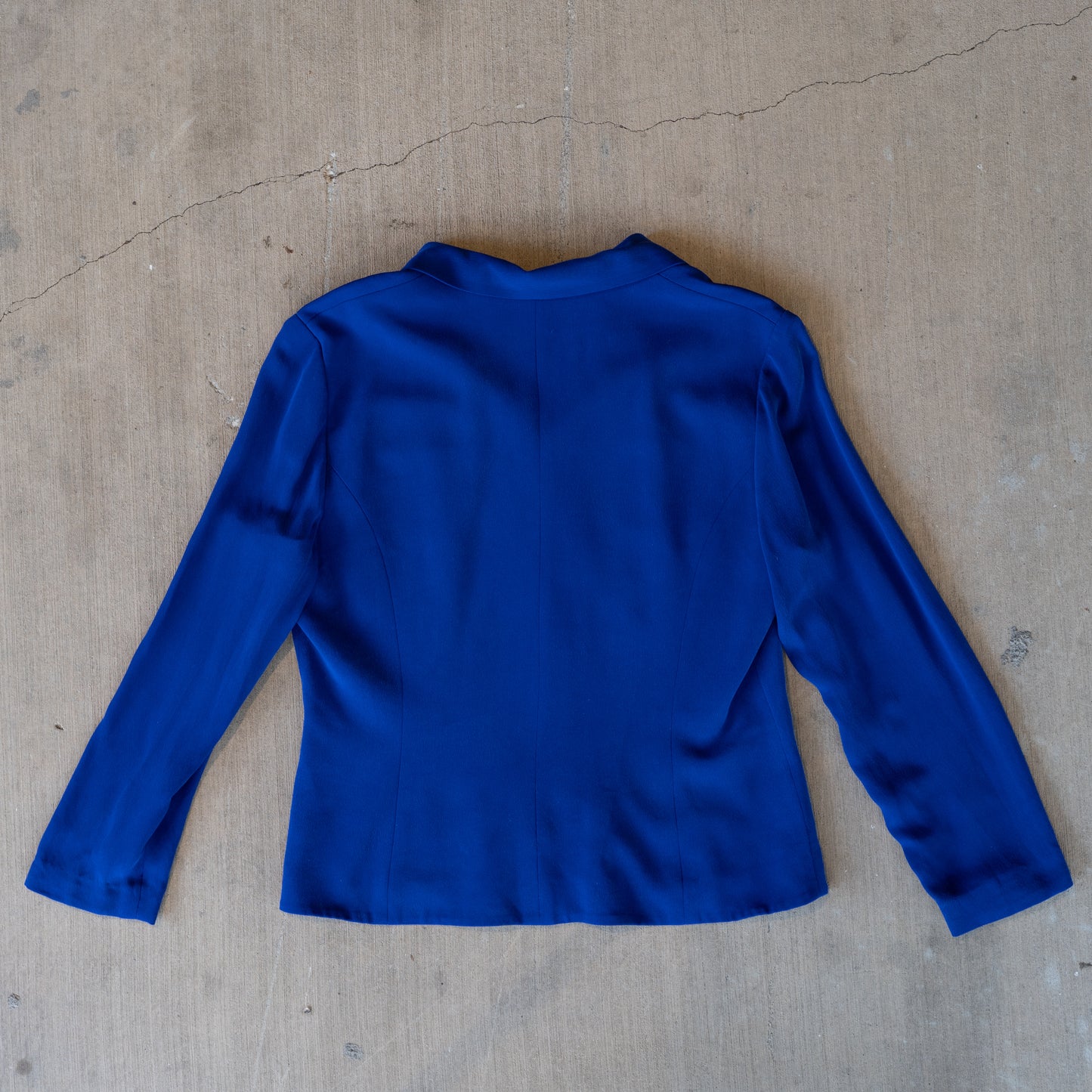Vintage Electric Blue Silk Zip Blouse