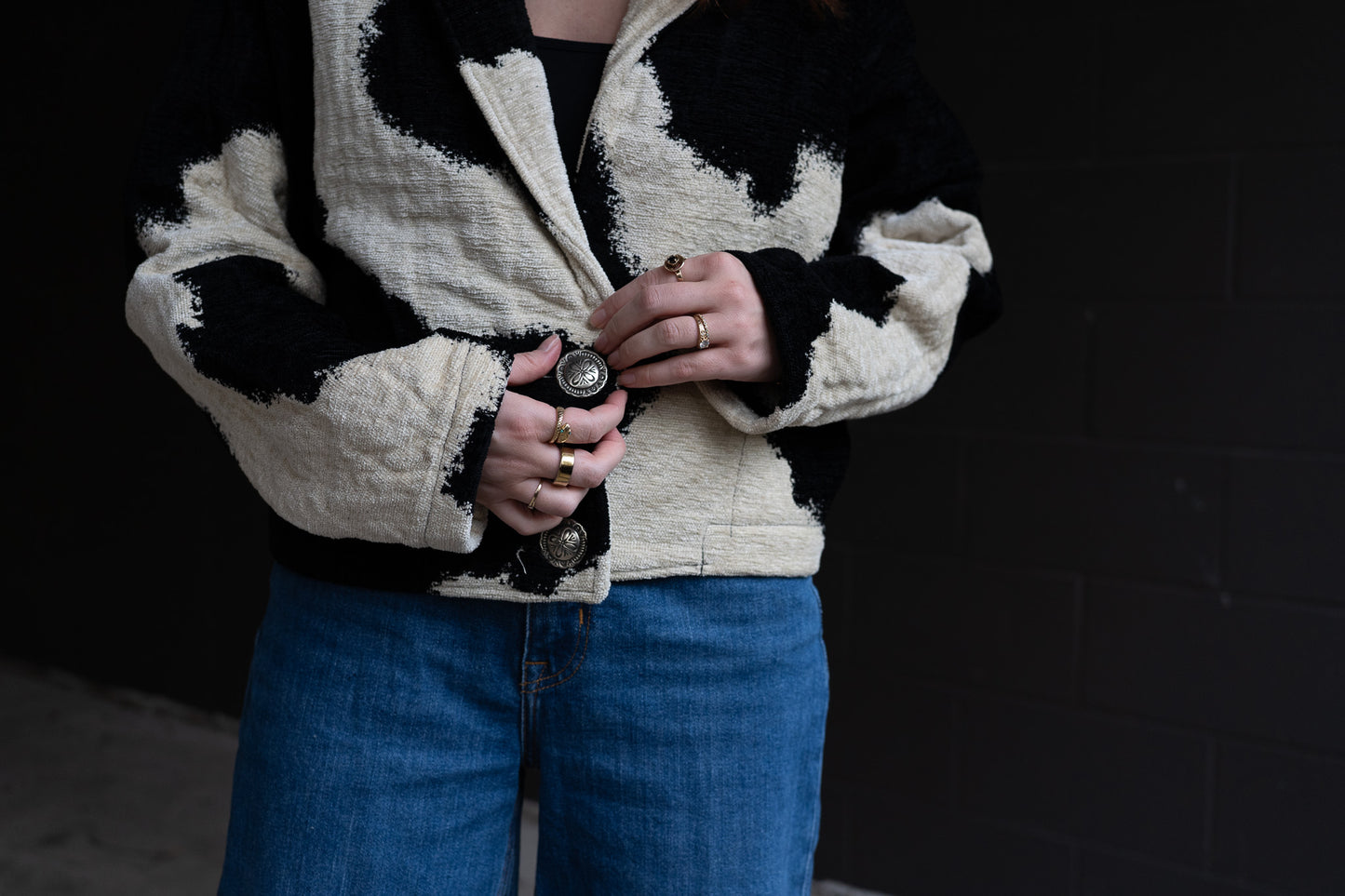 Cropped Cow Print Blazer - Painted Pony
