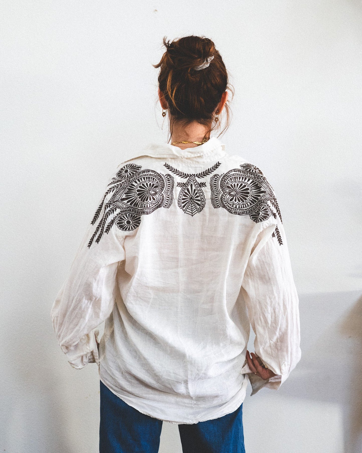 Embroidered Linen Button Down