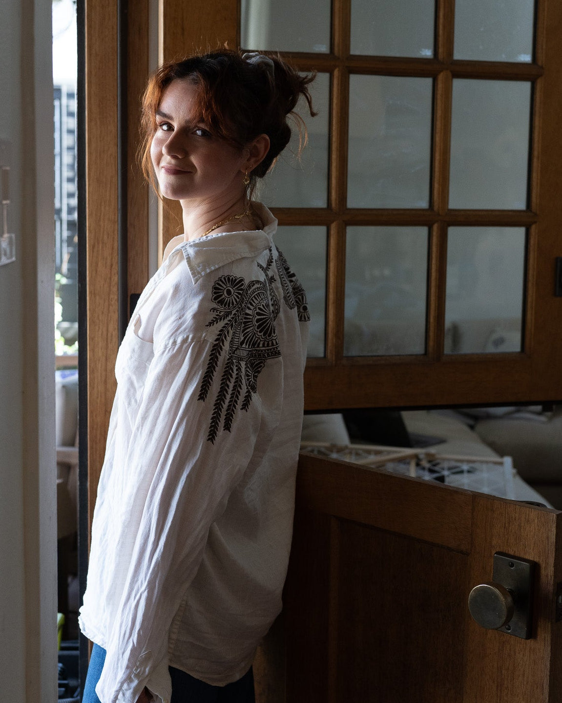 Embroidered Linen Button Down