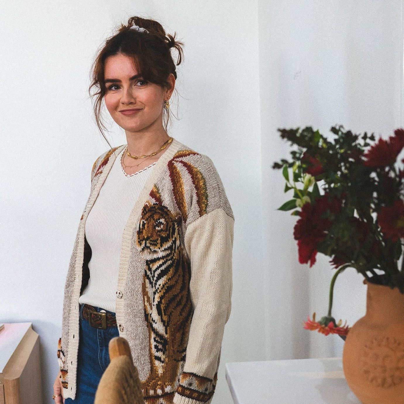 Hand Knit Tiger and Leopard Cardigan