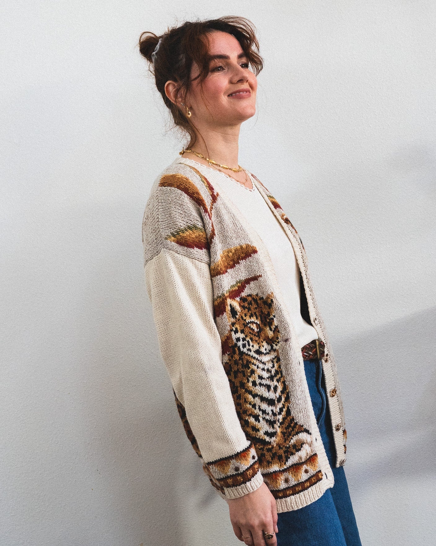 Hand Knit Tiger and Leopard Cardigan