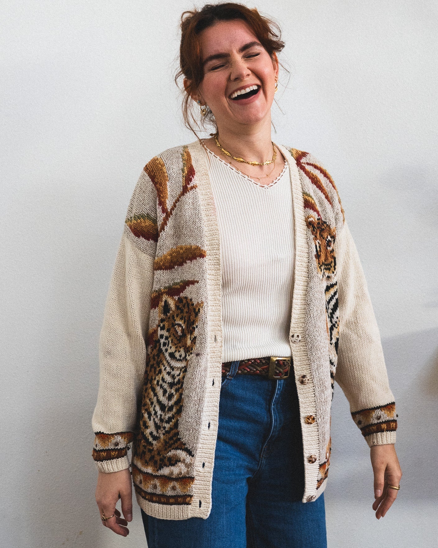 Hand Knit Tiger and Leopard Cardigan