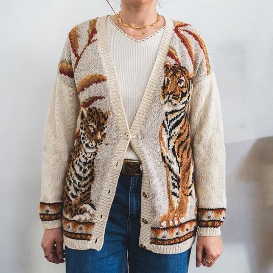 Hand Knit Tiger and Leopard Cardigan