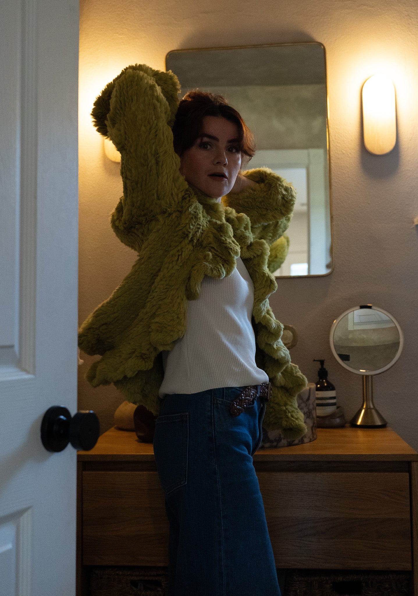 Vintage Chartreuse Rabbit Fur Jacket