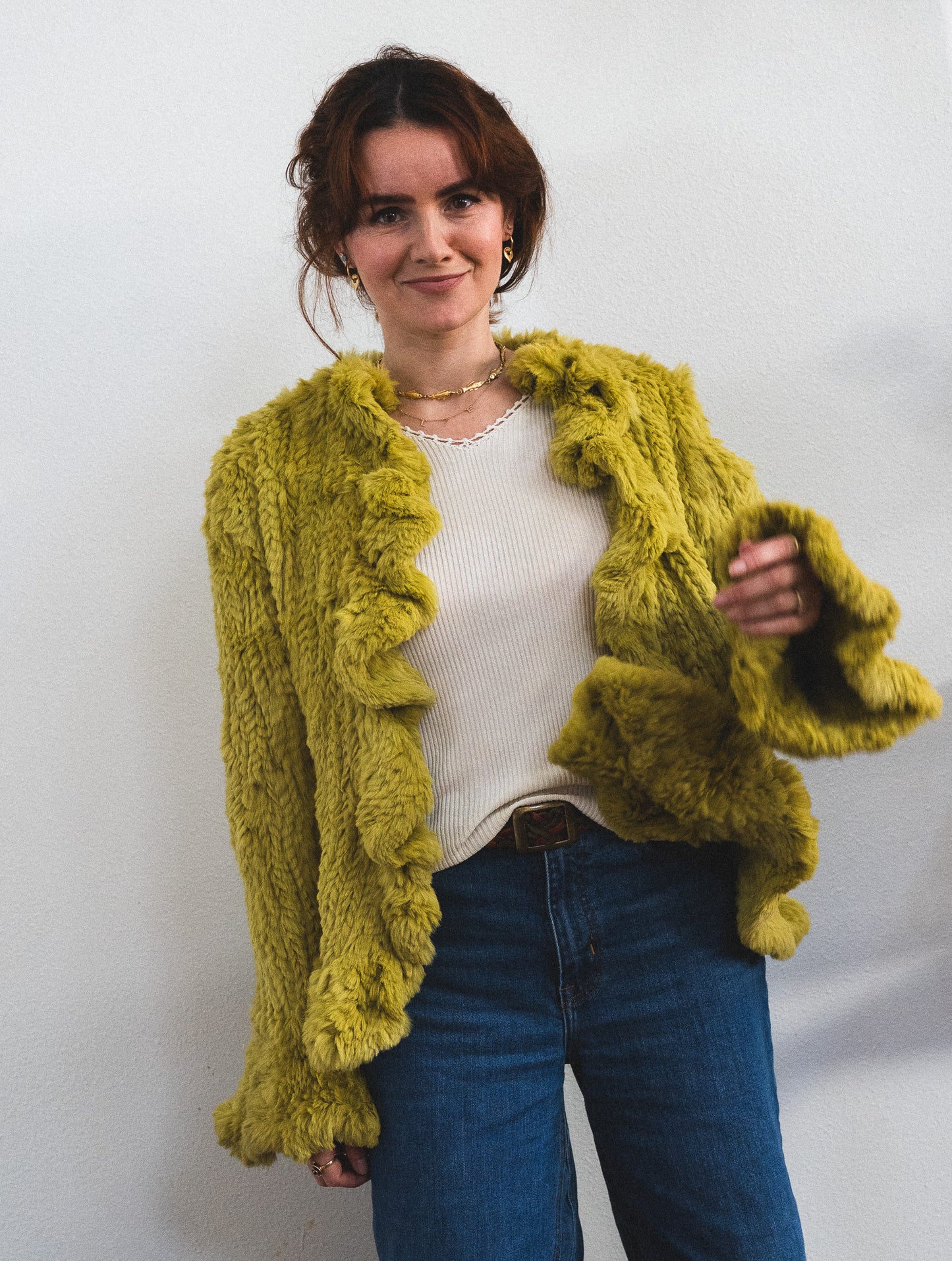 Vintage Chartreuse Rabbit Fur Jacket