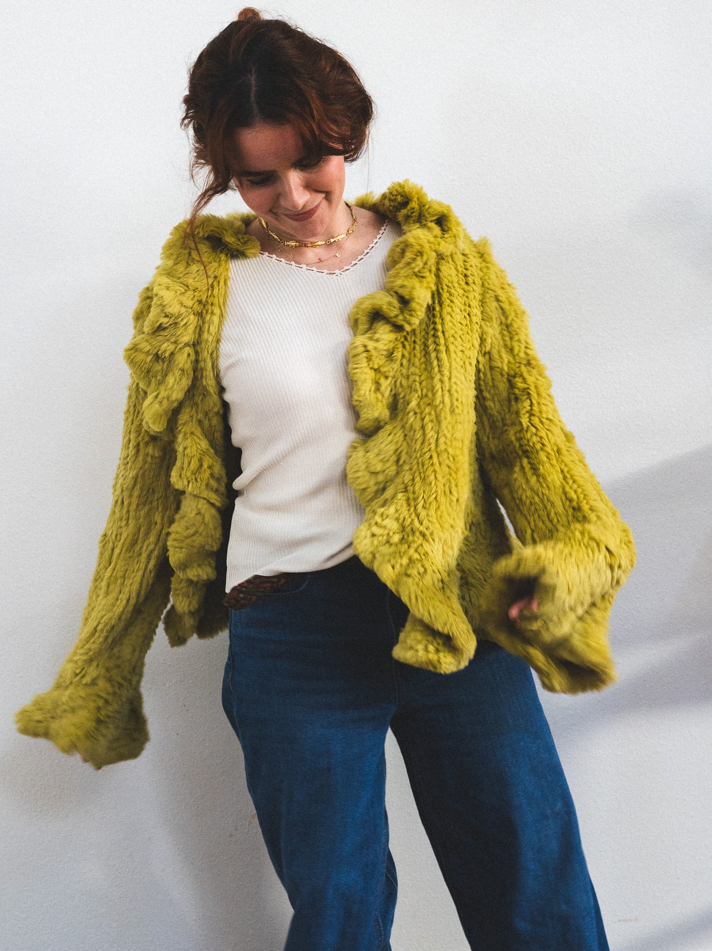 Vintage Chartreuse Rabbit Fur Jacket