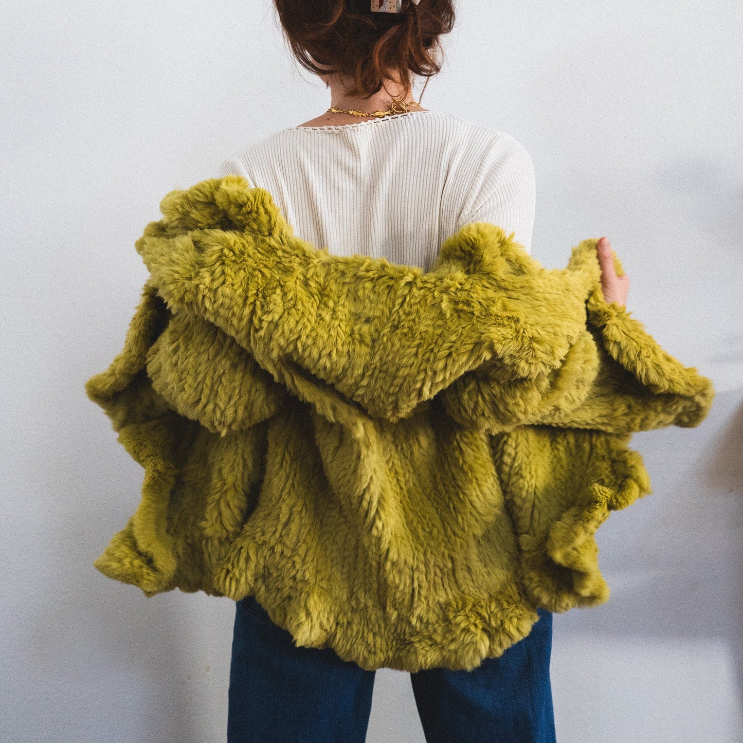 Vintage Chartreuse Rabbit Fur Jacket