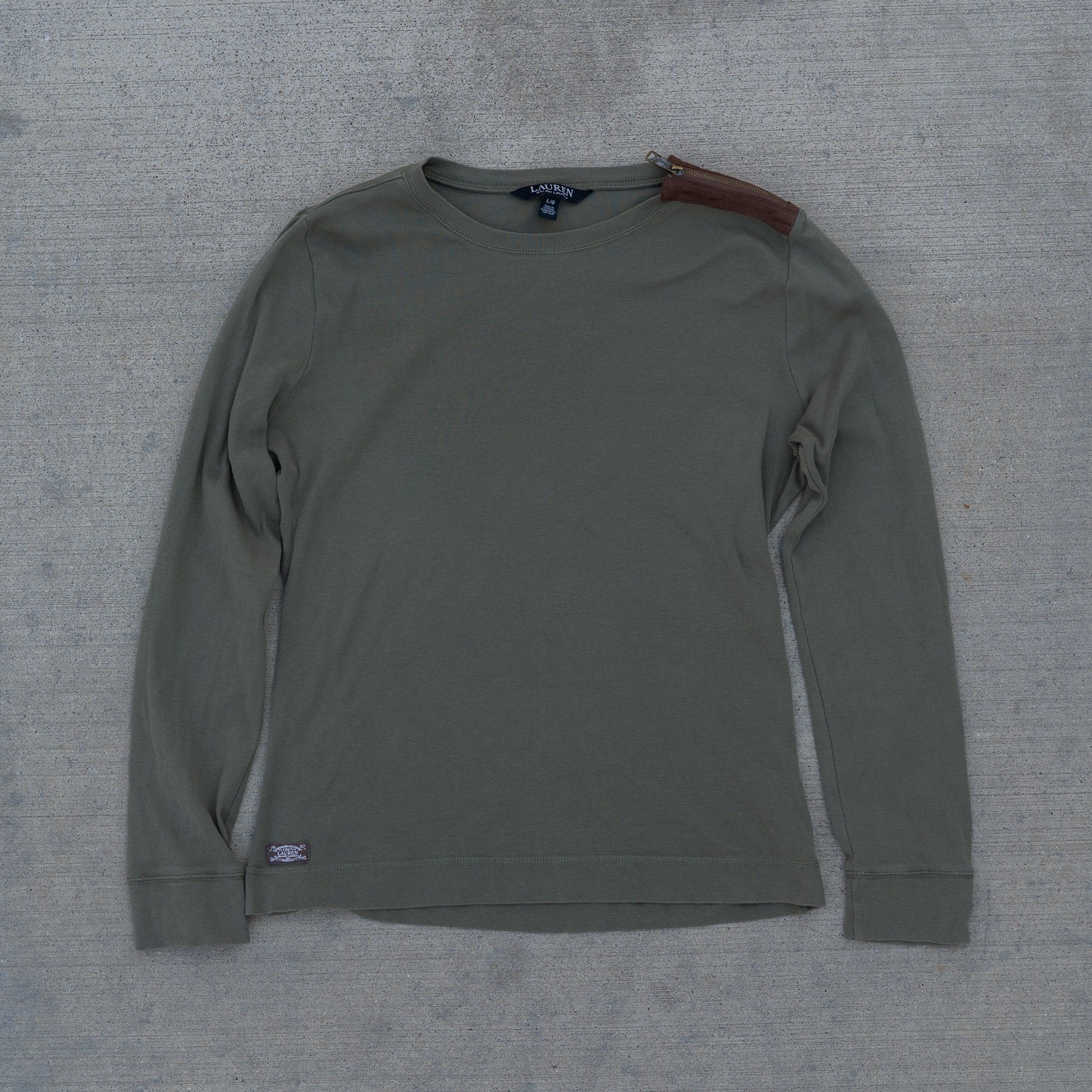 Ralph Lauren Khaki Elbow Patch Long Sleeve Tee