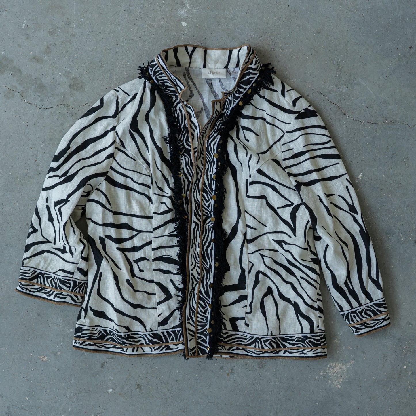 Zebra Print Linen Fringe Jacket