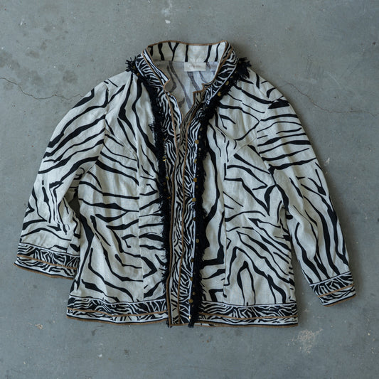 Zebra Print Linen Fringe Jacket