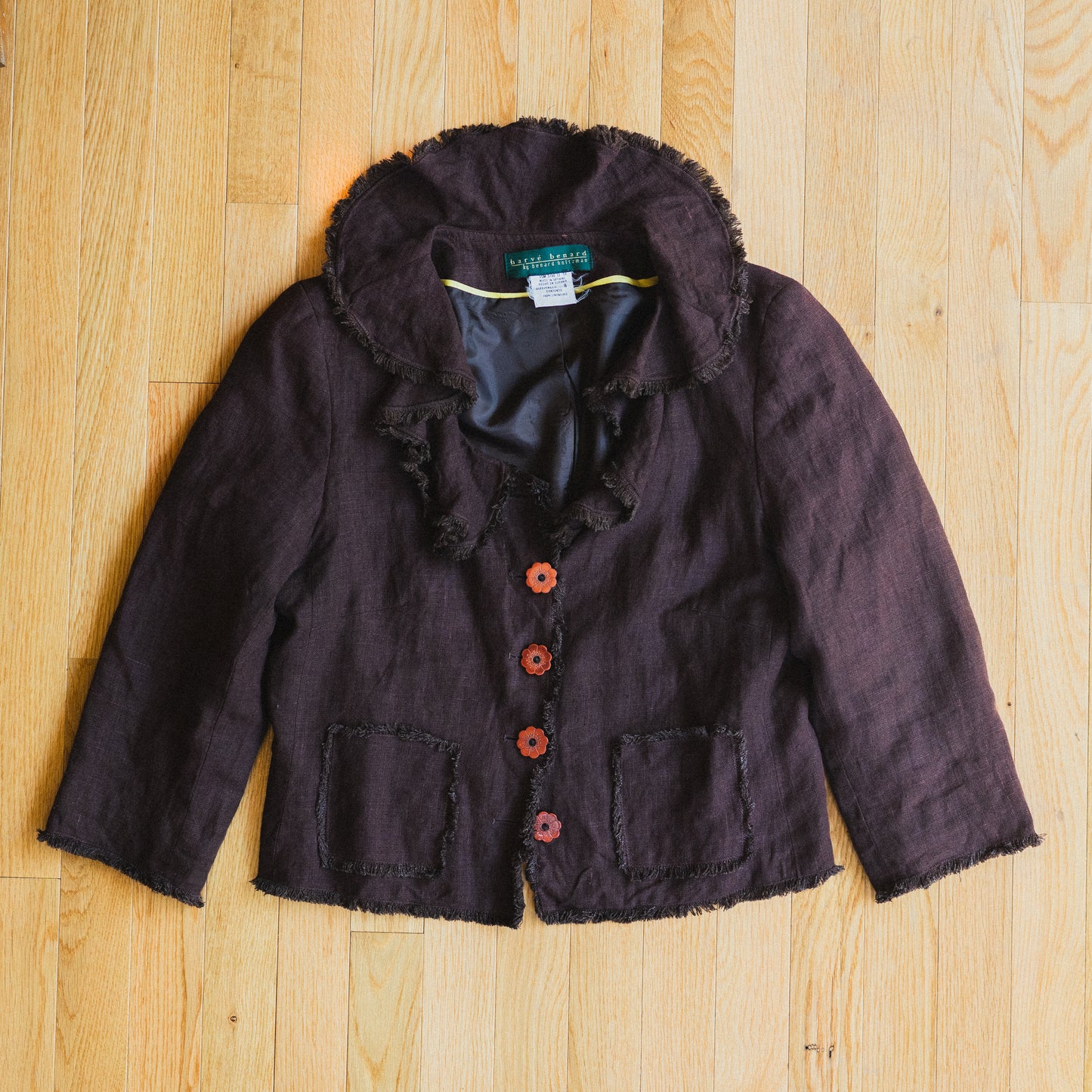 Chocolate Linen Ruffle Collar Jacket
