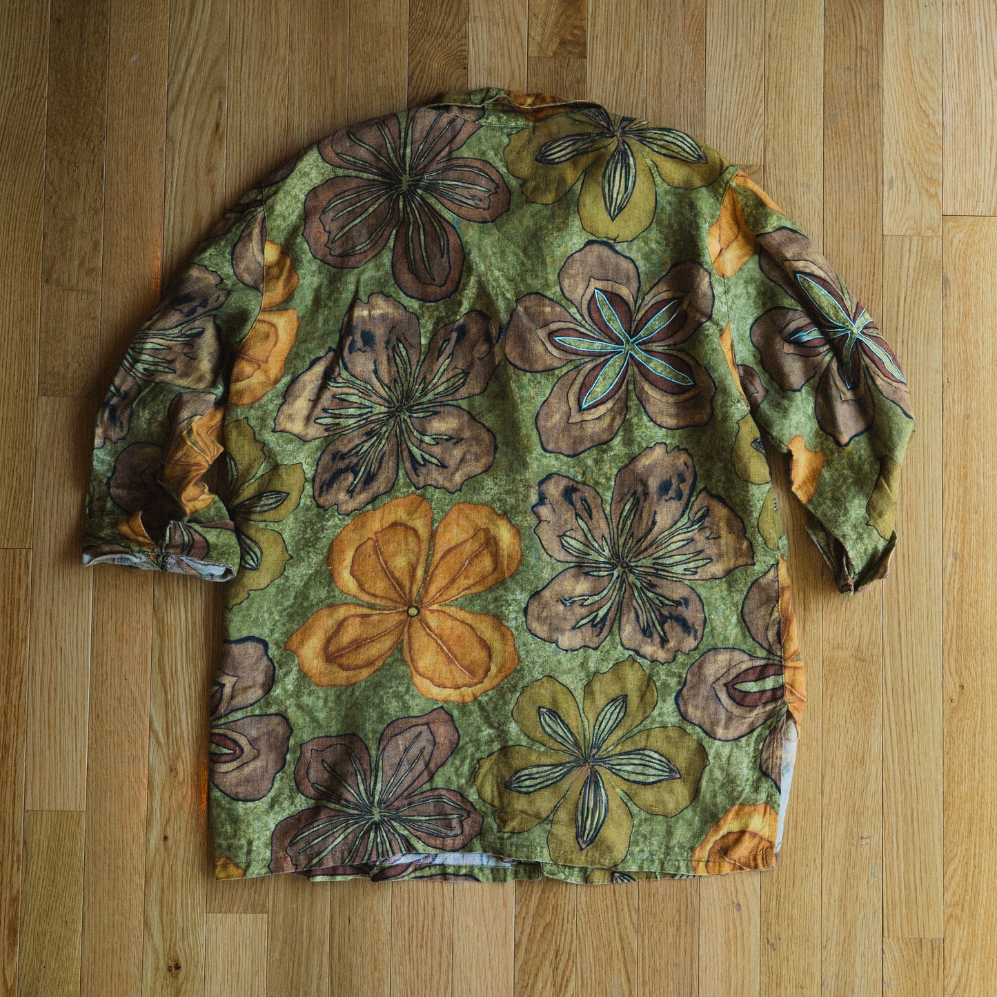 Olive Floral Linen Shirt