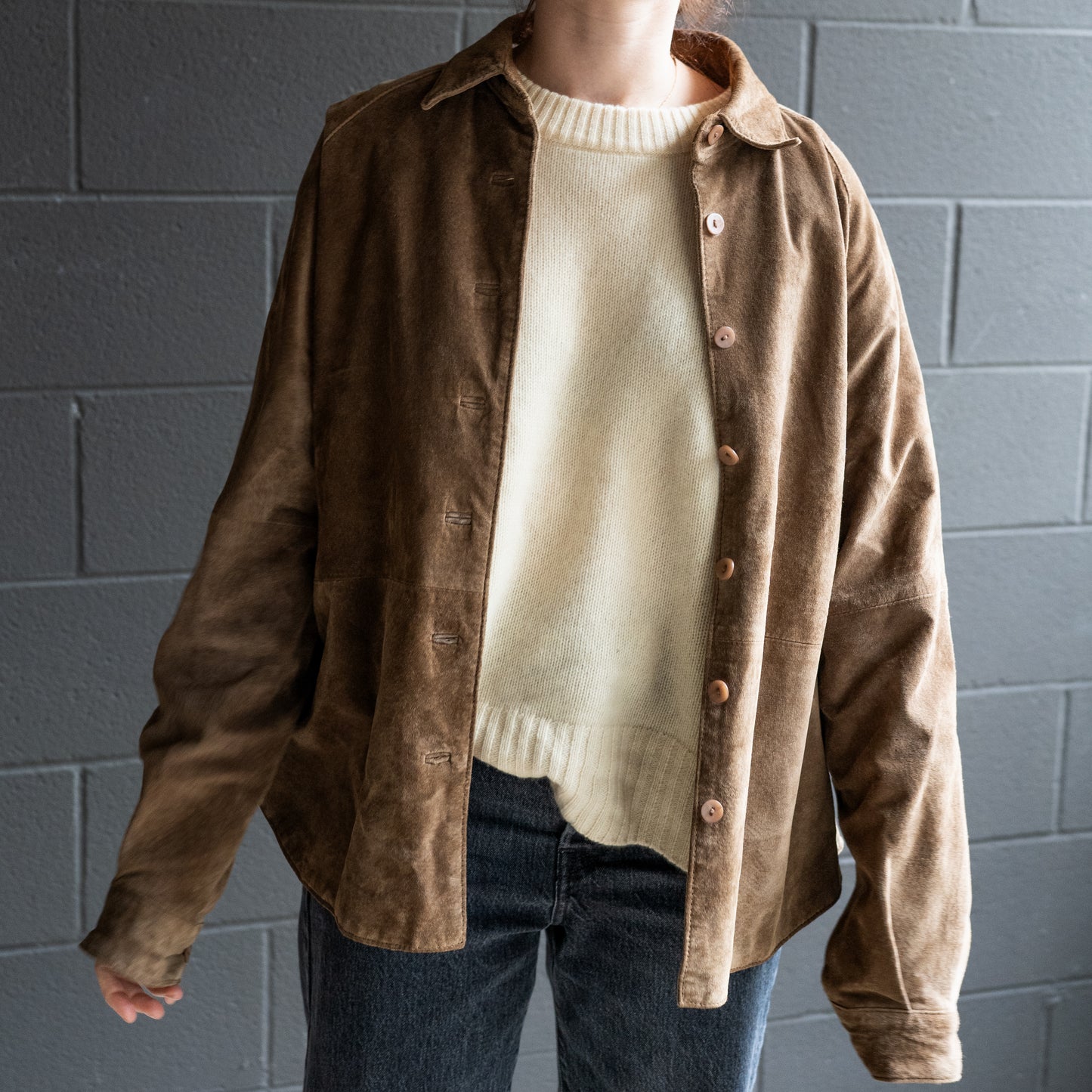 Tan Suede Leather Shirt Jacket